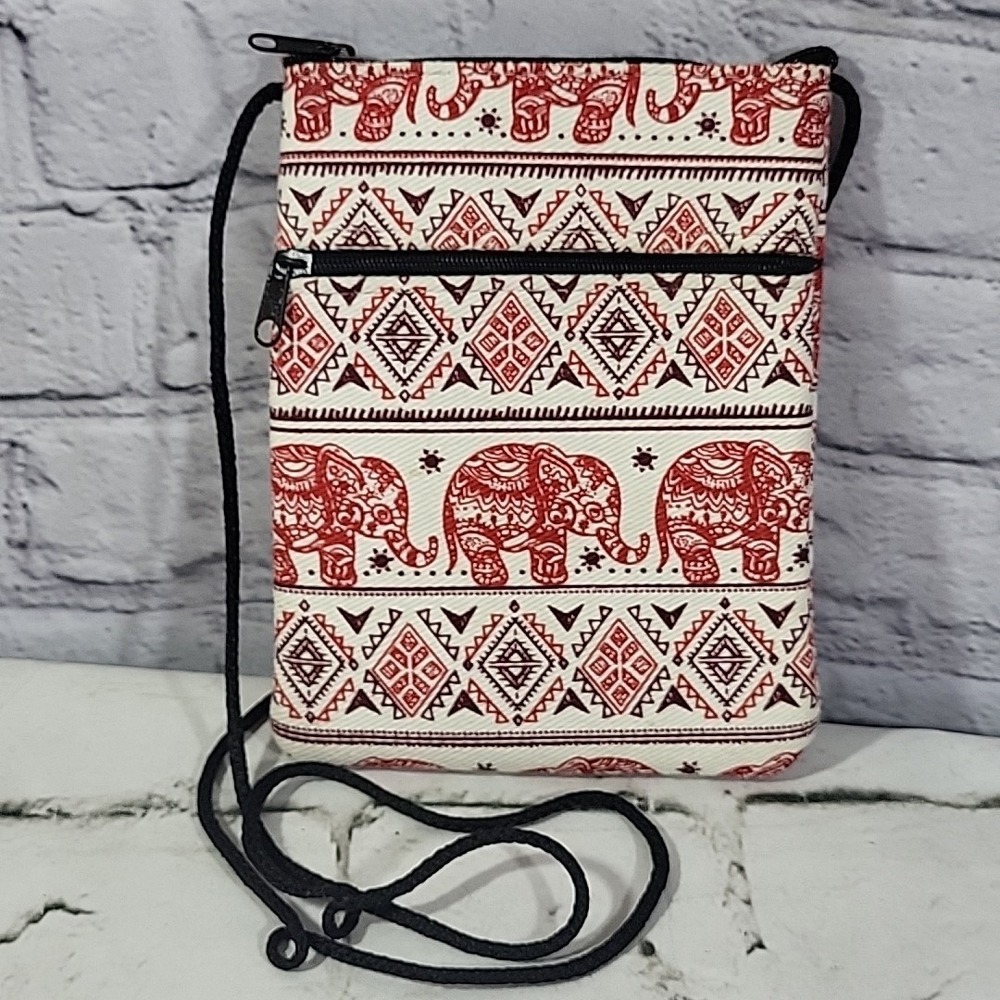 Souvenir Crossbody Bag Elephant Thailand Style Print Small Canvas Travel